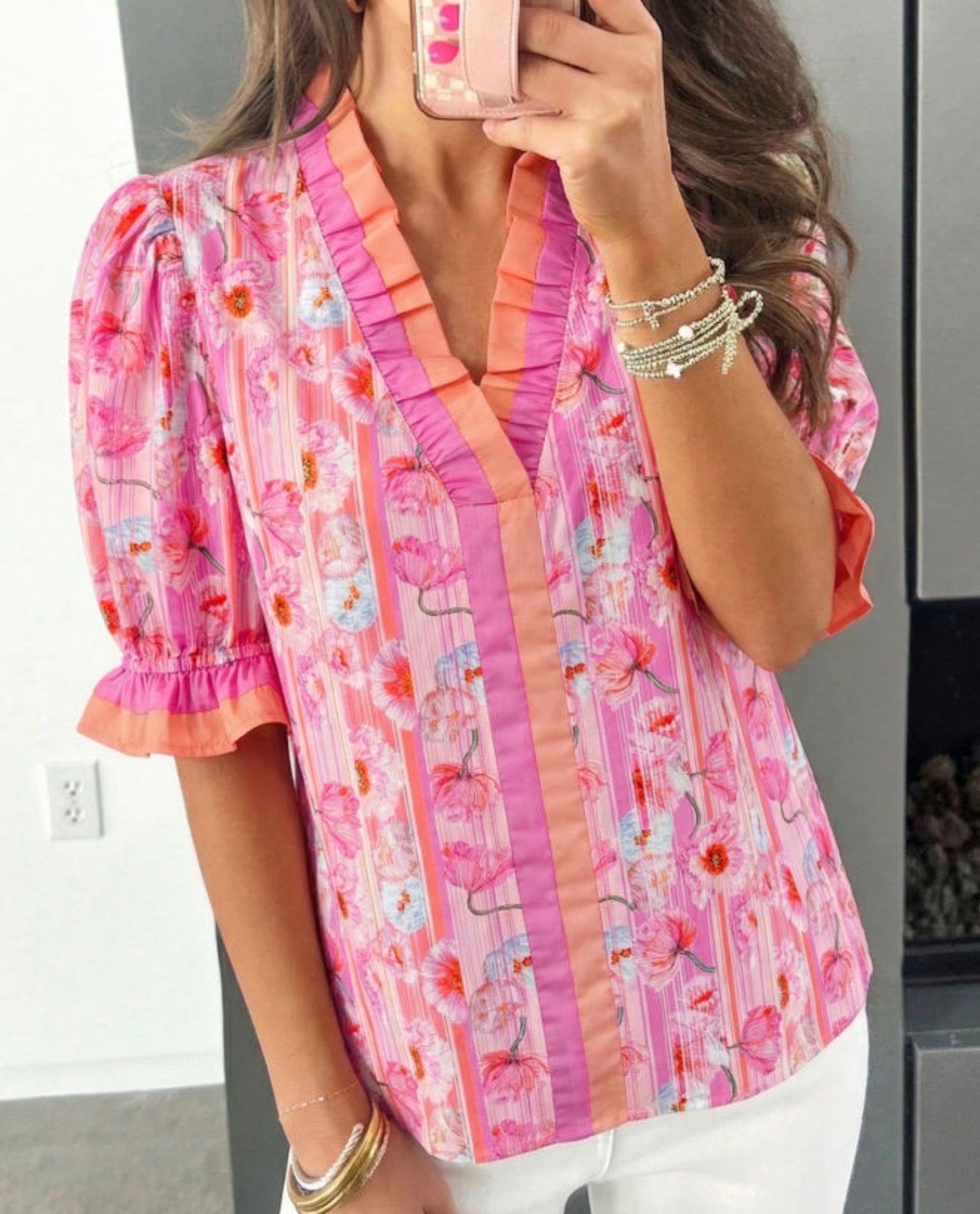 Bright Pink Poppy Flower Blouse