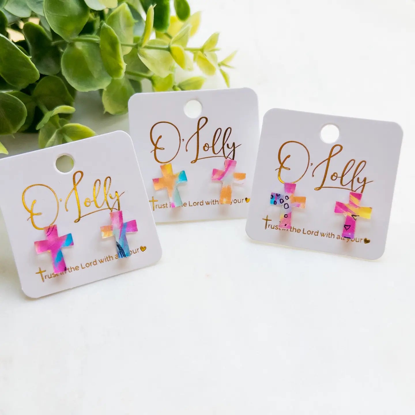 Multicolored Acrylic Cross Studs