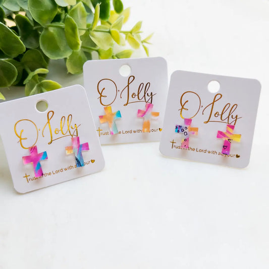 Multicolored Acrylic Cross Studs